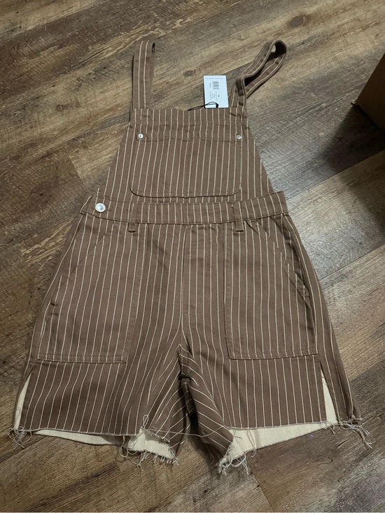 WeWoreWhat Denim - WeWoreWhat Brown Pinstripe Short Overalls